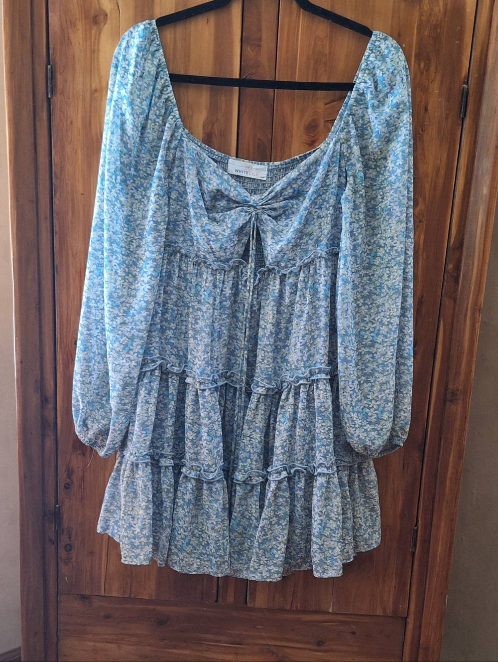 Blue Floral Tiered Tunic with Front Knot